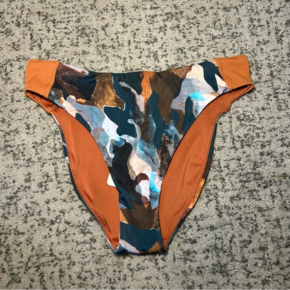 NWT Fabletics Orange & Blue Marble Print Gabriella Swim Briefs Size Small